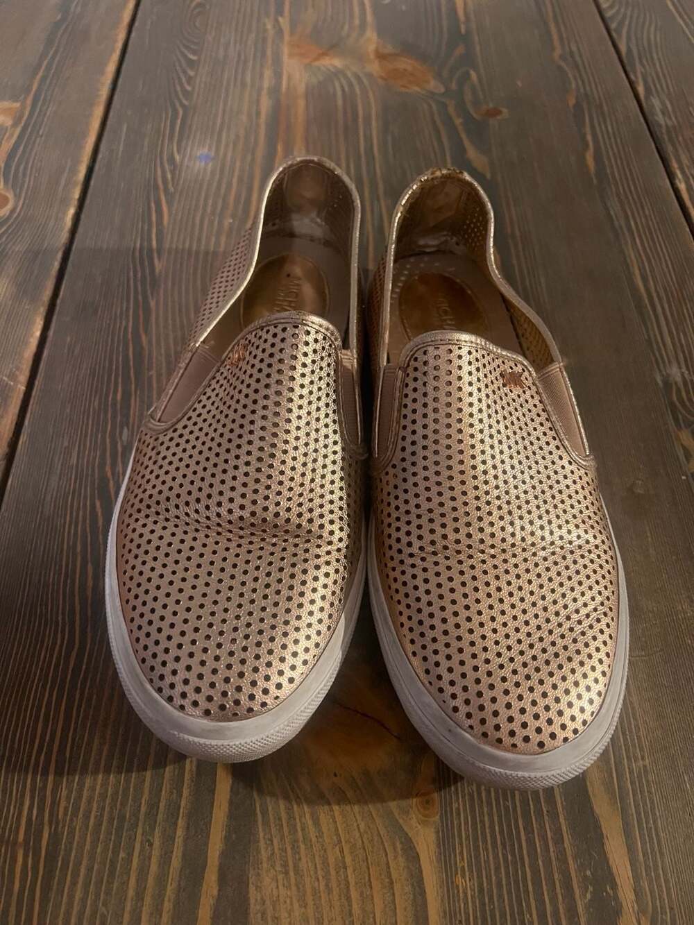 Michael Michael Kors Perforated Slip-On Sneakers Rose Gold Leather
